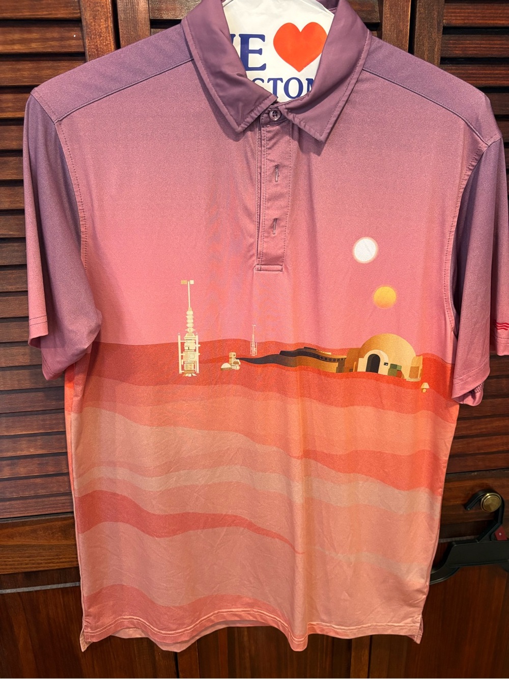 Star Wars Tatooine Men’s Purple-Pink Graphic Polo Shirt with Desert Print